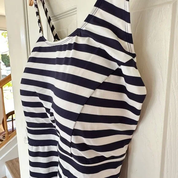 Denim & Co. Beach Handkerchief Hem Tankini Skirt Set Navy Stripe Size US 20 - Picture 3 of 9